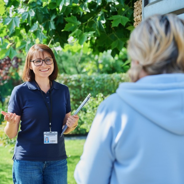 a carer and the person she care for are having a cup of team and happy conversation