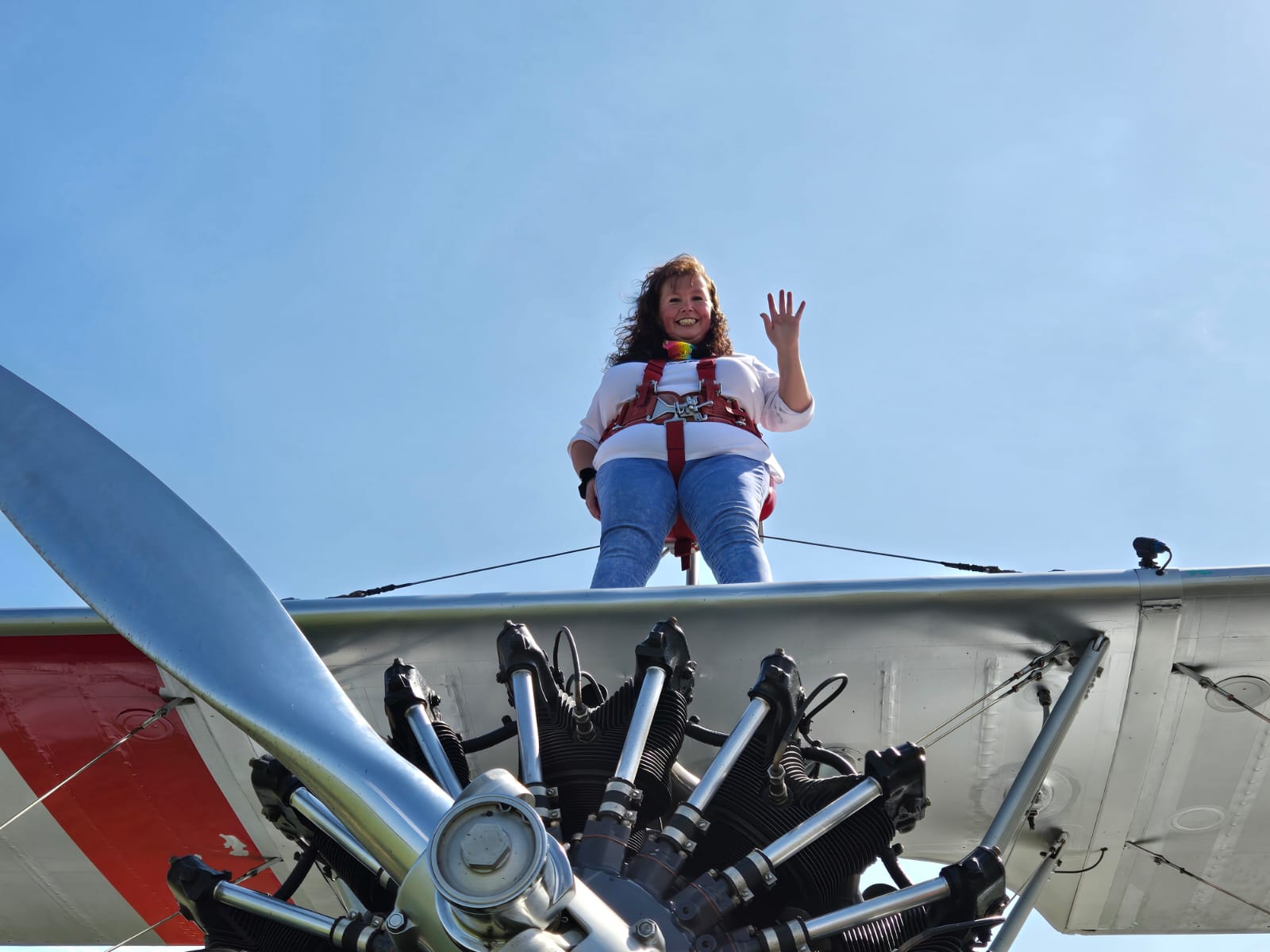 Kim preparing for wing walk at Headcorn Aerodrome