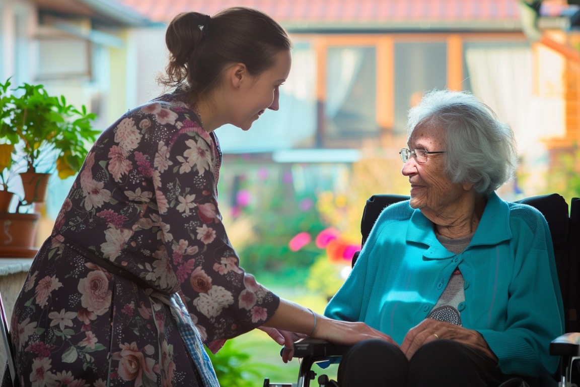 care support worker helping an elderly client